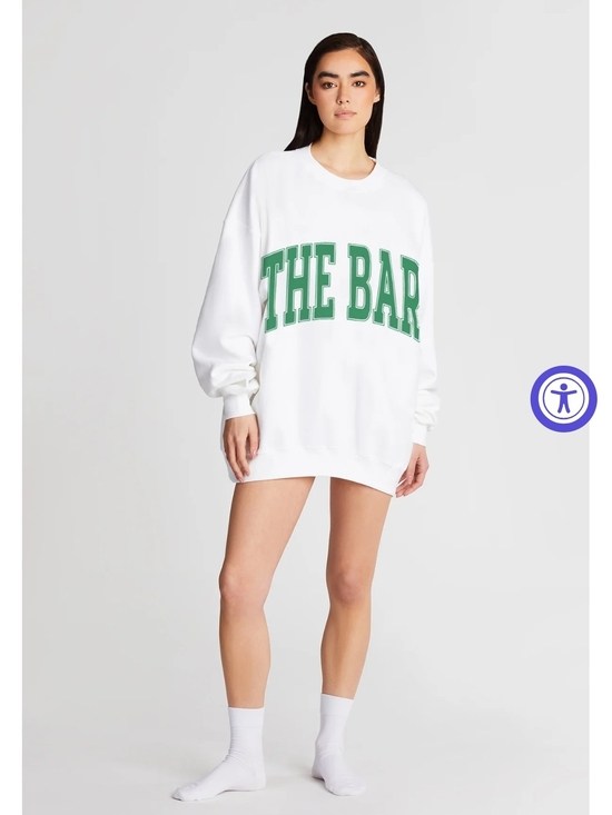 The Bar Tops - The Bar White Crewneck Sweatshirt with Green Logo
